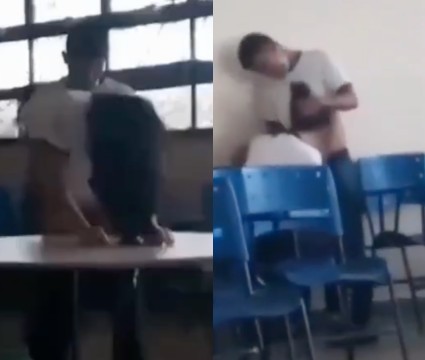 Estudiantes follando en la hora de receso en la escuela